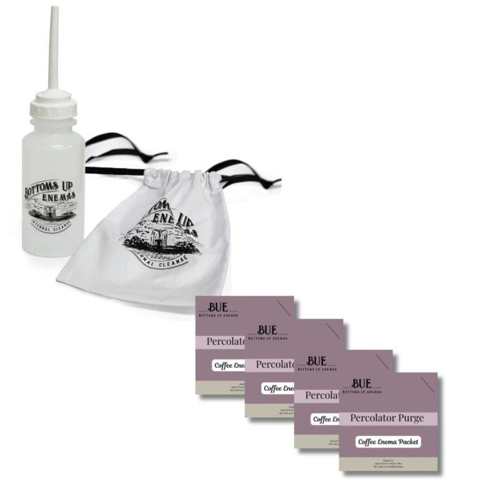 Bundle: BUE Reusable Enema Bottle 10 oz with BUE Coffee Single Use Enema Packets (Set of 4)