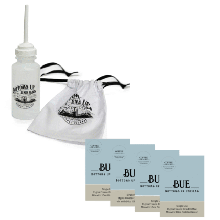 Bundle: BUE Reusable Enema Bottle 10 oz with BUE Coffee Single Use Enema Packets (Set of 4)