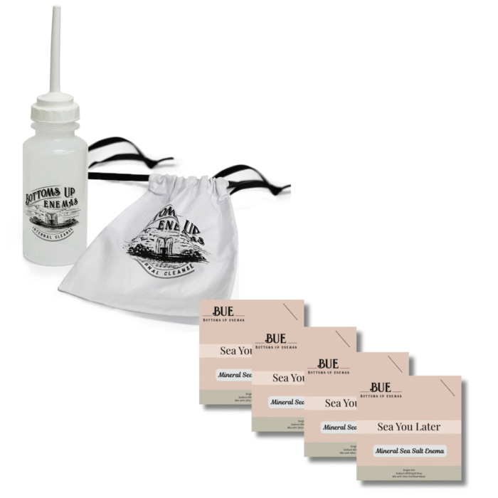 Bundle: BUE Reusable Enema Bottle 10 oz with BUE Celtic Sea Salt Single Use Enema Packets (Set of 4)
