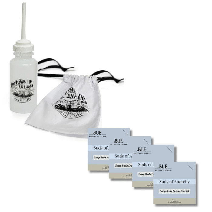 Bundle:BUE Reusable Enema Bottle 10oz with BUE Soap Suds Single Use Enema Packets (Set of 4)